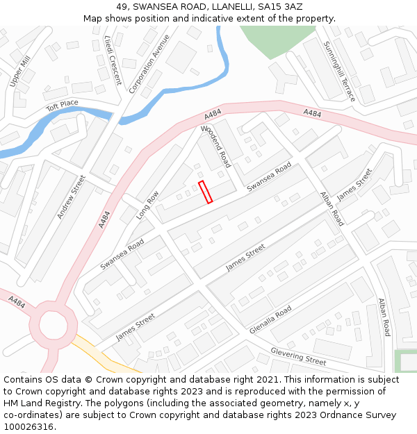 49, SWANSEA ROAD, LLANELLI, SA15 3AZ: Location map and indicative extent of plot