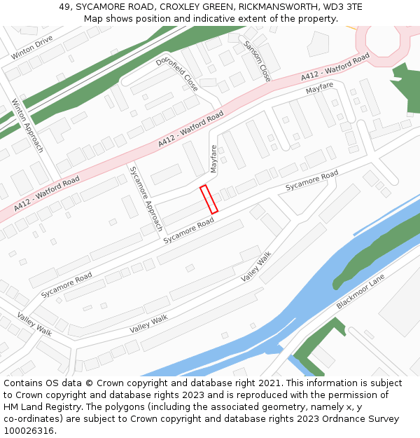 49, SYCAMORE ROAD, CROXLEY GREEN, RICKMANSWORTH, WD3 3TE: Location map and indicative extent of plot