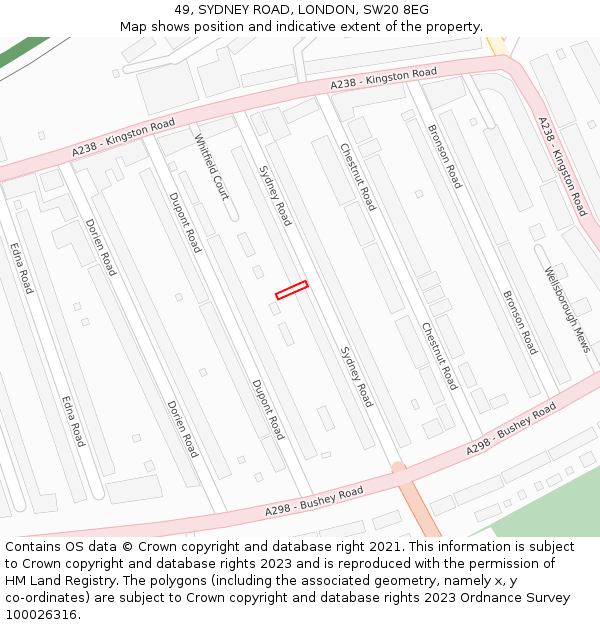 49, SYDNEY ROAD, LONDON, SW20 8EG: Location map and indicative extent of plot