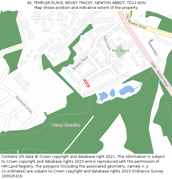 49, TEMPLER PLACE, BOVEY TRACEY, NEWTON ABBOT, TQ13 9GN: Location map and indicative extent of plot
