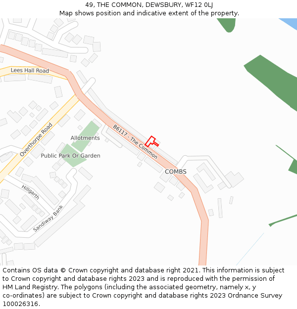 49, THE COMMON, DEWSBURY, WF12 0LJ: Location map and indicative extent of plot