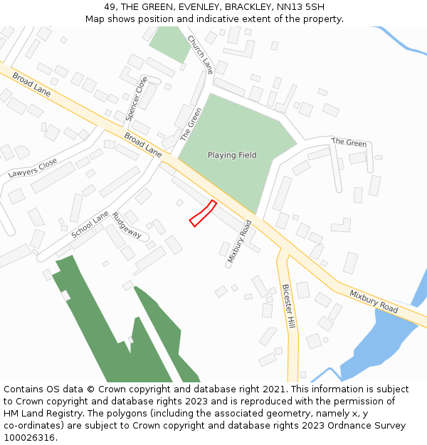49, THE GREEN, EVENLEY, BRACKLEY, NN13 5SH: Location map and indicative extent of plot