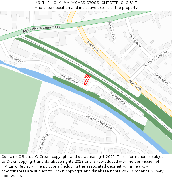 49, THE HOLKHAM, VICARS CROSS, CHESTER, CH3 5NE: Location map and indicative extent of plot