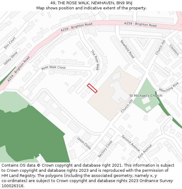 49, THE ROSE WALK, NEWHAVEN, BN9 9NJ: Location map and indicative extent of plot