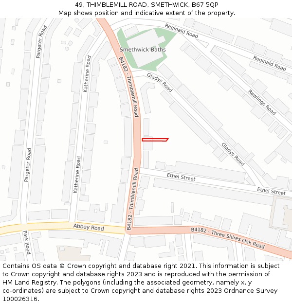 49, THIMBLEMILL ROAD, SMETHWICK, B67 5QP: Location map and indicative extent of plot