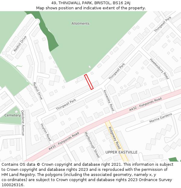 49, THINGWALL PARK, BRISTOL, BS16 2AJ: Location map and indicative extent of plot