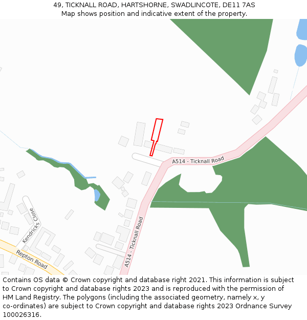 49, TICKNALL ROAD, HARTSHORNE, SWADLINCOTE, DE11 7AS: Location map and indicative extent of plot