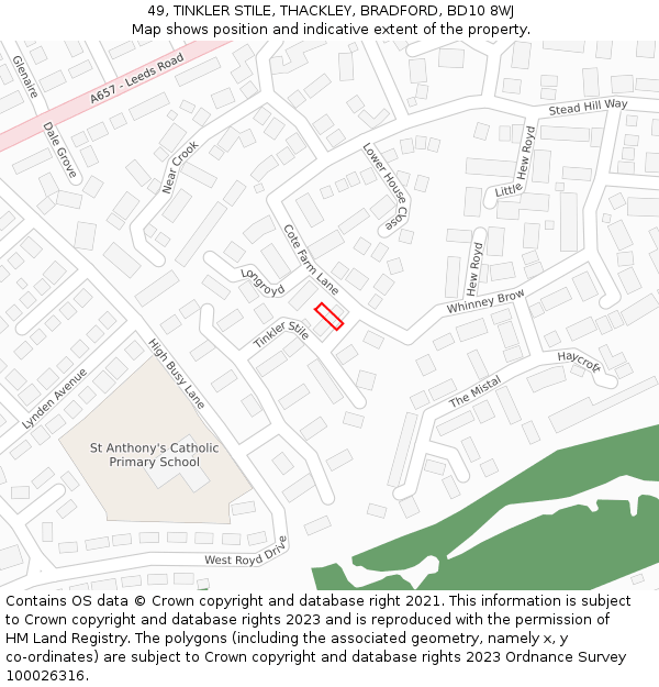 49, TINKLER STILE, THACKLEY, BRADFORD, BD10 8WJ: Location map and indicative extent of plot