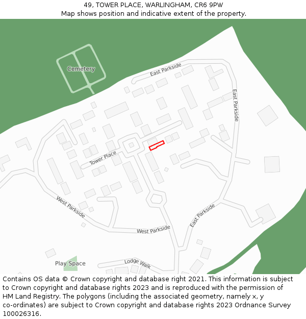 49, TOWER PLACE, WARLINGHAM, CR6 9PW: Location map and indicative extent of plot