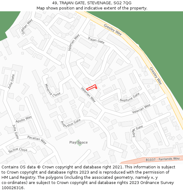 49, TRAJAN GATE, STEVENAGE, SG2 7QG: Location map and indicative extent of plot