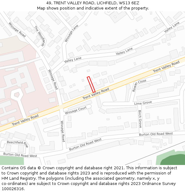 49, TRENT VALLEY ROAD, LICHFIELD, WS13 6EZ: Location map and indicative extent of plot