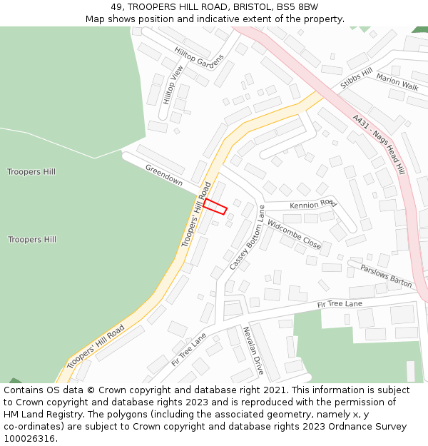 49, TROOPERS HILL ROAD, BRISTOL, BS5 8BW: Location map and indicative extent of plot