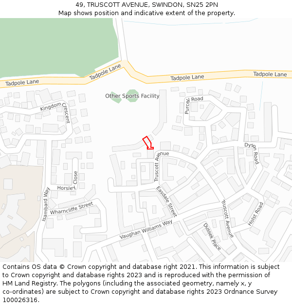 49, TRUSCOTT AVENUE, SWINDON, SN25 2PN: Location map and indicative extent of plot