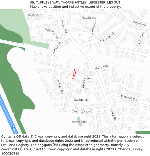 49, TUFFLEYS WAY, THORPE ASTLEY, LEICESTER, LE3 3UT: Location map and indicative extent of plot
