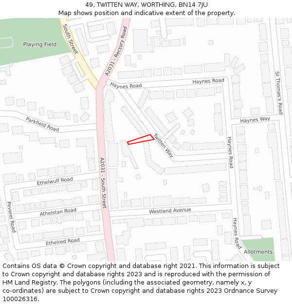 49, TWITTEN WAY, WORTHING, BN14 7JU: Location map and indicative extent of plot