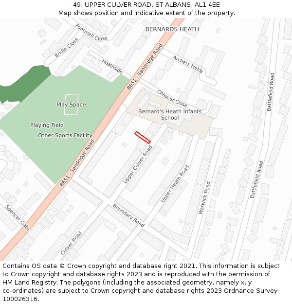 49, UPPER CULVER ROAD, ST ALBANS, AL1 4EE: Location map and indicative extent of plot