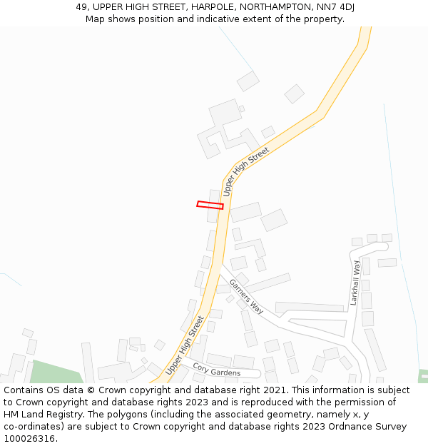 49, UPPER HIGH STREET, HARPOLE, NORTHAMPTON, NN7 4DJ: Location map and indicative extent of plot