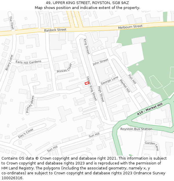 49, UPPER KING STREET, ROYSTON, SG8 9AZ: Location map and indicative extent of plot