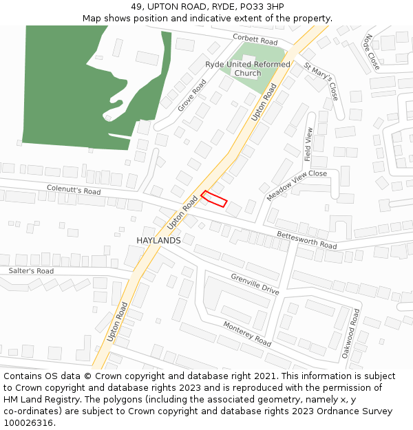 49, UPTON ROAD, RYDE, PO33 3HP: Location map and indicative extent of plot