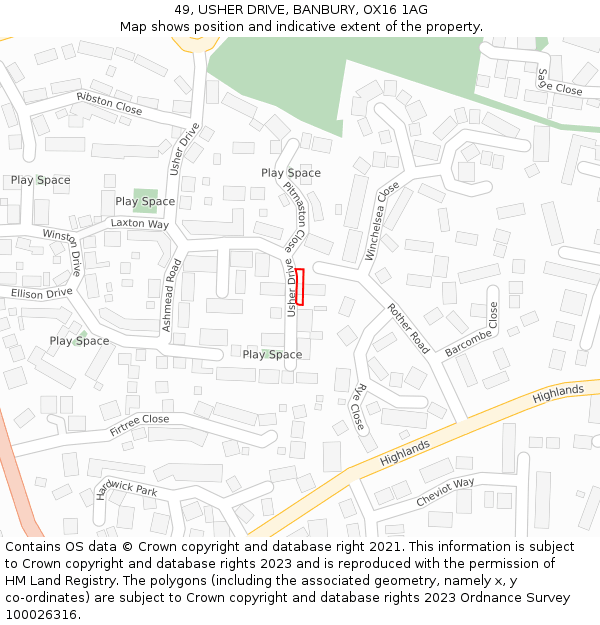 49, USHER DRIVE, BANBURY, OX16 1AG: Location map and indicative extent of plot