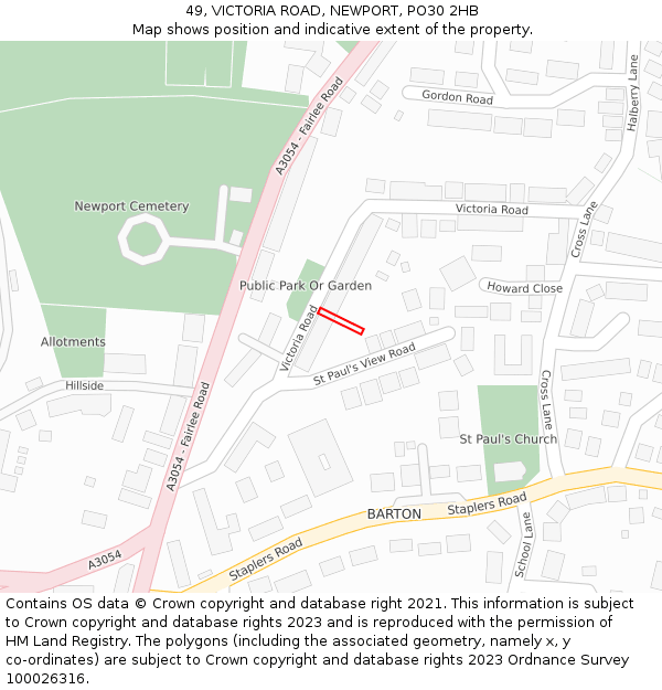 49, VICTORIA ROAD, NEWPORT, PO30 2HB: Location map and indicative extent of plot