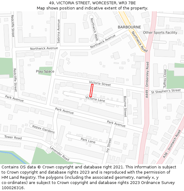49, VICTORIA STREET, WORCESTER, WR3 7BE: Location map and indicative extent of plot