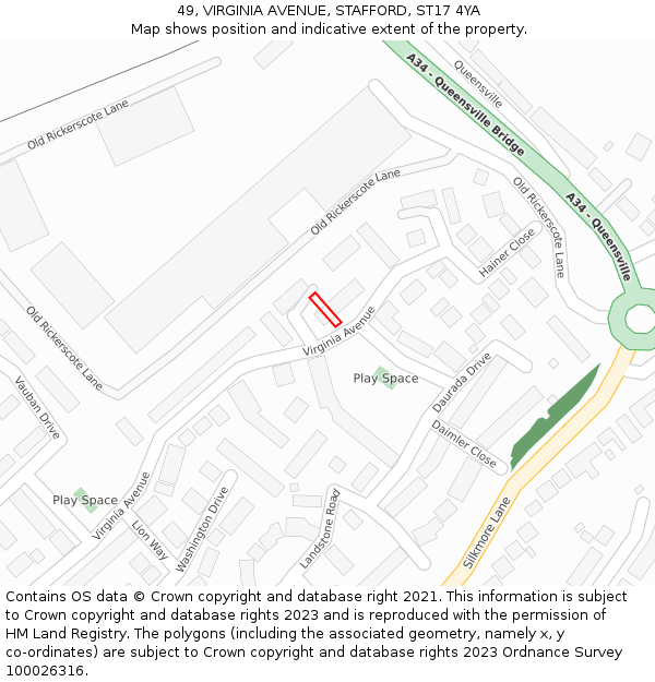 49, VIRGINIA AVENUE, STAFFORD, ST17 4YA: Location map and indicative extent of plot