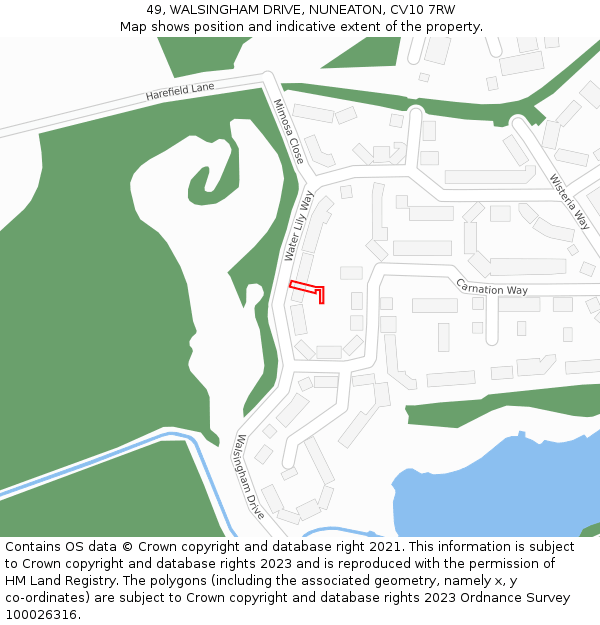 49, WALSINGHAM DRIVE, NUNEATON, CV10 7RW: Location map and indicative extent of plot