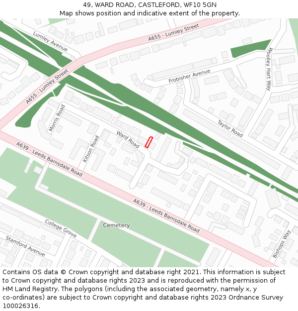 49, WARD ROAD, CASTLEFORD, WF10 5GN: Location map and indicative extent of plot