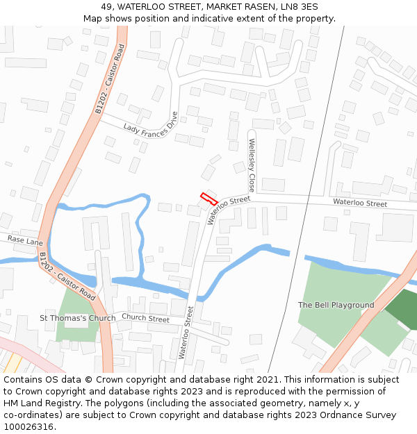 49, WATERLOO STREET, MARKET RASEN, LN8 3ES: Location map and indicative extent of plot