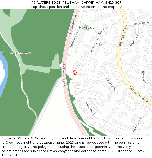 49, WATERS EDGE, PEWSHAM, CHIPPENHAM, SN15 3GF: Location map and indicative extent of plot