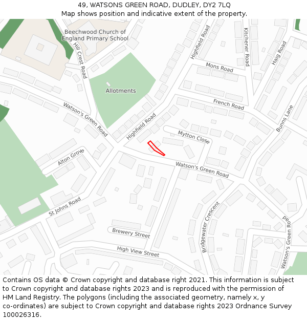 49, WATSONS GREEN ROAD, DUDLEY, DY2 7LQ: Location map and indicative extent of plot