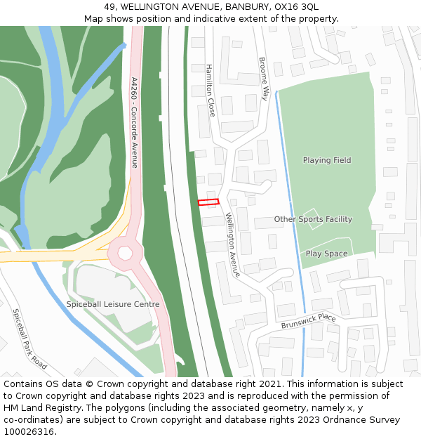 49, WELLINGTON AVENUE, BANBURY, OX16 3QL: Location map and indicative extent of plot