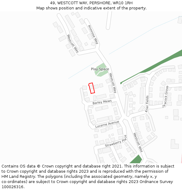 49, WESTCOTT WAY, PERSHORE, WR10 1RH: Location map and indicative extent of plot