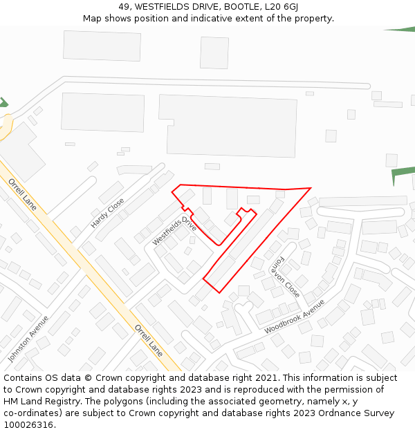 49, WESTFIELDS DRIVE, BOOTLE, L20 6GJ: Location map and indicative extent of plot