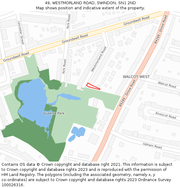 49, WESTMORLAND ROAD, SWINDON, SN1 2ND: Location map and indicative extent of plot