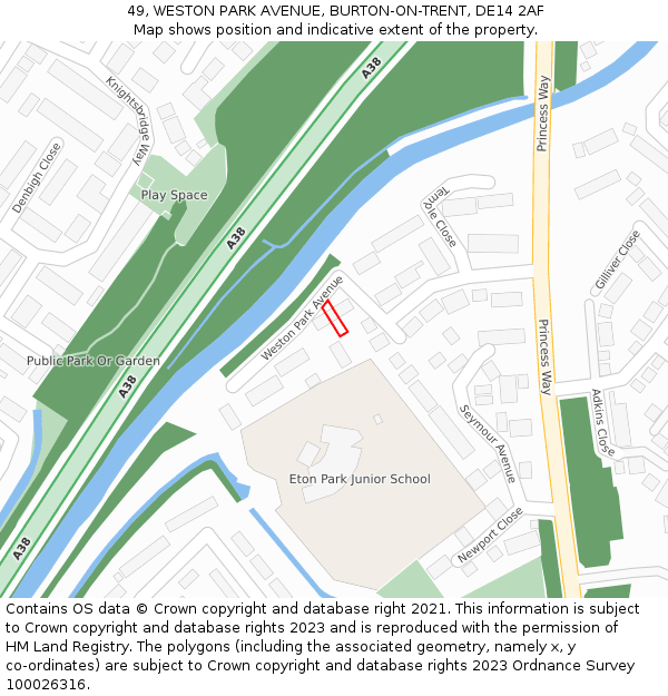 49, WESTON PARK AVENUE, BURTON-ON-TRENT, DE14 2AF: Location map and indicative extent of plot