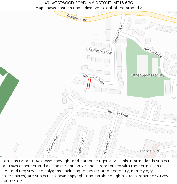 49, WESTWOOD ROAD, MAIDSTONE, ME15 6BG: Location map and indicative extent of plot