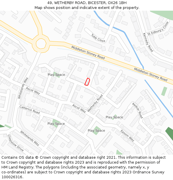 49, WETHERBY ROAD, BICESTER, OX26 1BH: Location map and indicative extent of plot