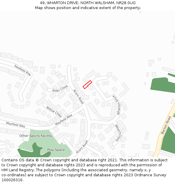 49, WHARTON DRIVE, NORTH WALSHAM, NR28 0UG: Location map and indicative extent of plot