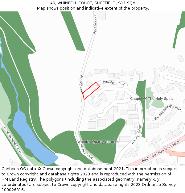 49, WHINFELL COURT, SHEFFIELD, S11 9QA: Location map and indicative extent of plot