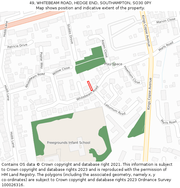 49, WHITEBEAM ROAD, HEDGE END, SOUTHAMPTON, SO30 0PY: Location map and indicative extent of plot