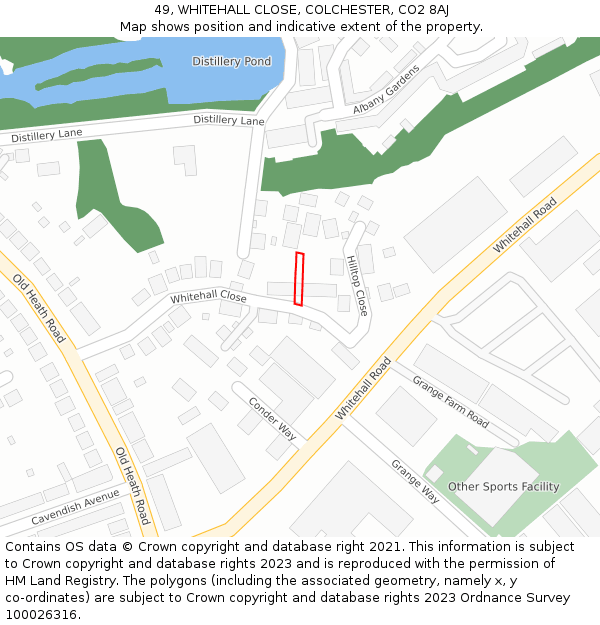 49, WHITEHALL CLOSE, COLCHESTER, CO2 8AJ: Location map and indicative extent of plot