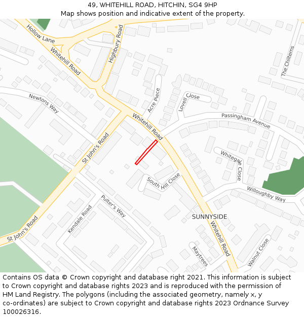 49, WHITEHILL ROAD, HITCHIN, SG4 9HP: Location map and indicative extent of plot