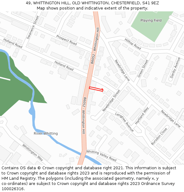49, WHITTINGTON HILL, OLD WHITTINGTON, CHESTERFIELD, S41 9EZ: Location map and indicative extent of plot