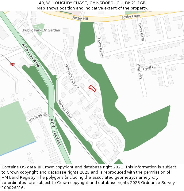 49, WILLOUGHBY CHASE, GAINSBOROUGH, DN21 1GR: Location map and indicative extent of plot
