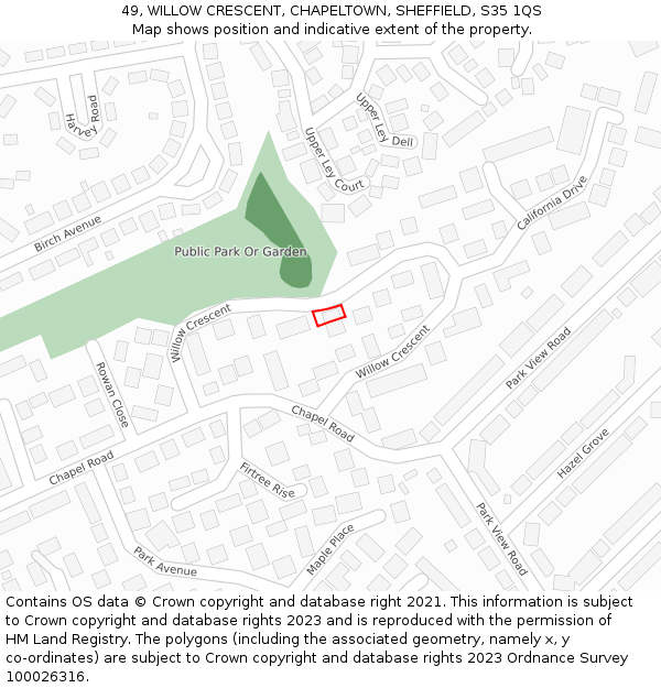 49, WILLOW CRESCENT, CHAPELTOWN, SHEFFIELD, S35 1QS: Location map and indicative extent of plot