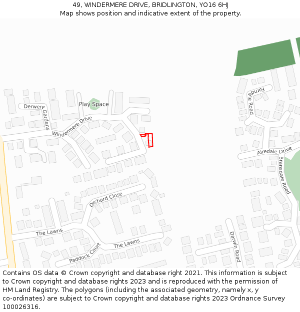 49, WINDERMERE DRIVE, BRIDLINGTON, YO16 6HJ: Location map and indicative extent of plot