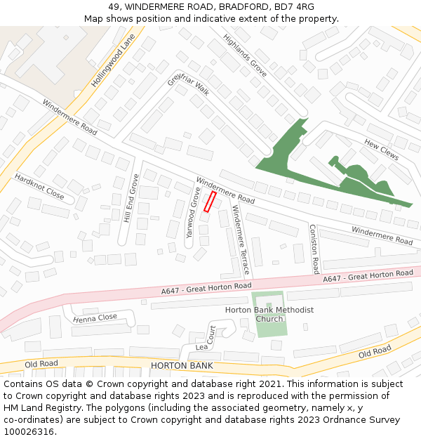 49, WINDERMERE ROAD, BRADFORD, BD7 4RG: Location map and indicative extent of plot