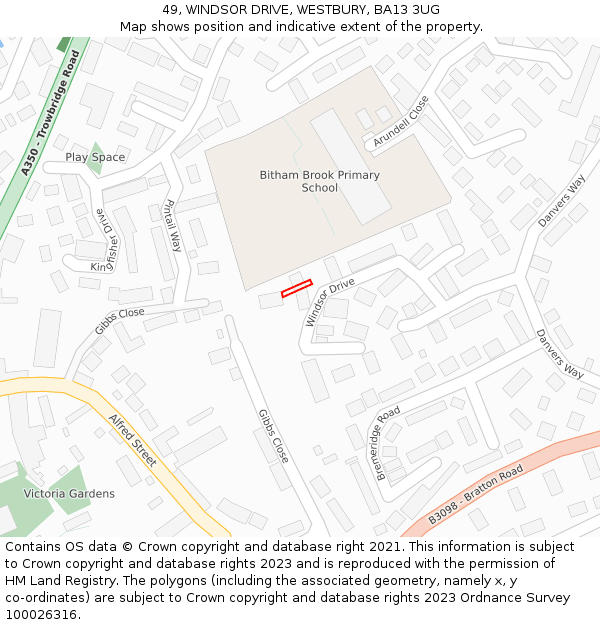 49, WINDSOR DRIVE, WESTBURY, BA13 3UG: Location map and indicative extent of plot